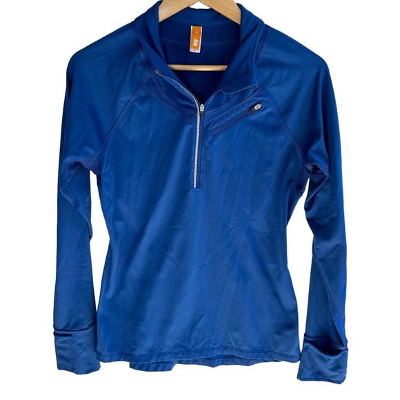 Lucy Activewear‎ M Blue 1/4 Zip Long Sleeve Seamless Compression Running Shirt - Picture 2 of 5